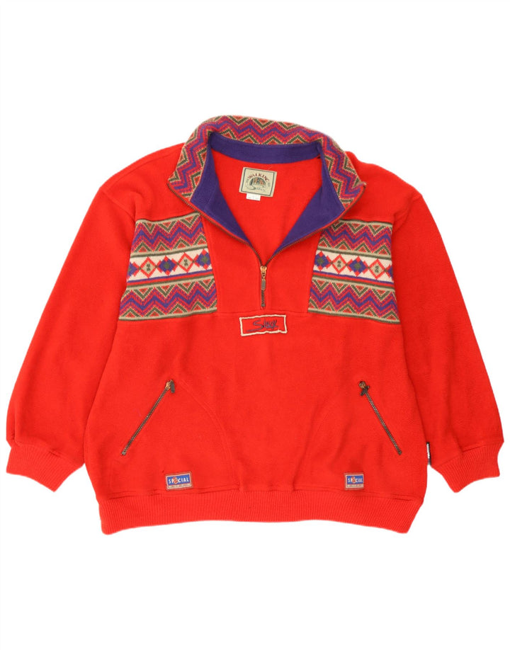 Silvy Mens Zip Neck Fleece Jumper Large Red Fair Isle Polyester