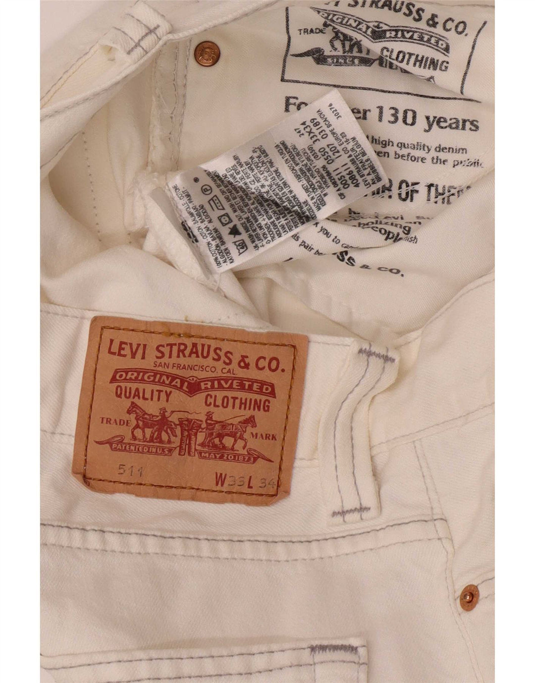 Levi's Womens 511 Slim Jeans W33 L34 White Cotton