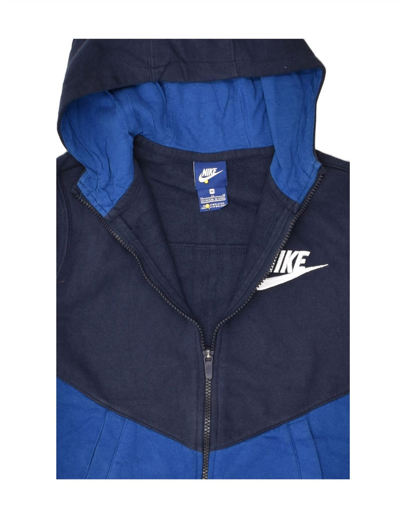 NIKE Boys Zip Hoodie Sweater 10-11 Years Medium Navy Blue Colourblock | Vintage Nike | Thrift | Second-Hand Nike | Used Clothing | Messina Hembry 