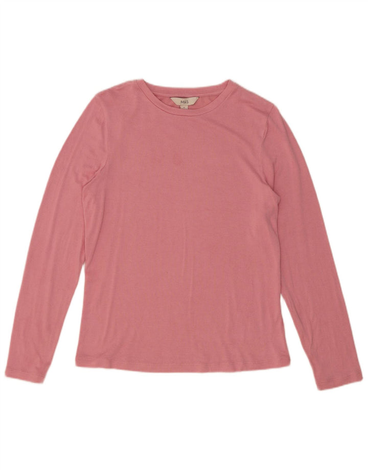 Marks & Spencer Womens Top Long Sleeve UK 12 Medium Pink Viscose