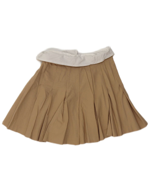 Zara Womens Pleated Mini Skirt XS W24 Beige Colourblock Cotton