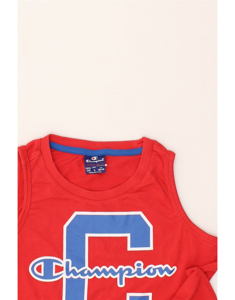 CHAMPION Boys Graphic Vest Top 11-12 Years Large  Red Cotton | Vintage Champion | Thrift | Second-Hand Champion | Used Clothing | Messina Hembry 