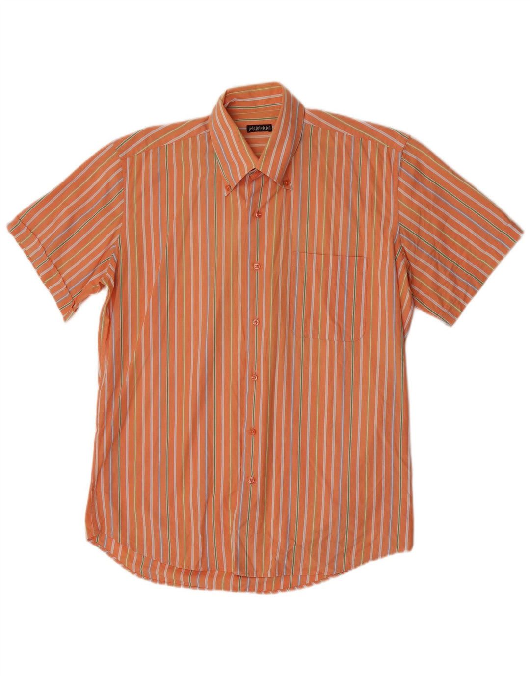 People Mens Short Sleeve Shirt Large Orange Striped Cotton