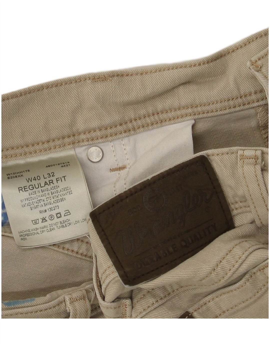 Wrangler Mens Regular Fit Straight Jeans W40 L32 Beige Cotton