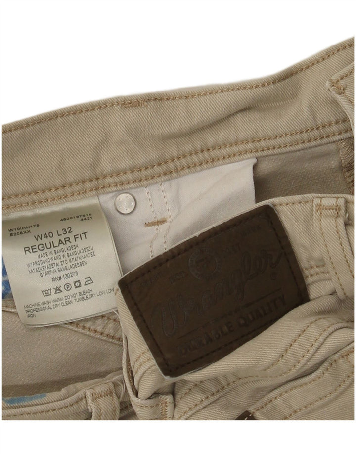 Wrangler Mens Regular Fit Straight Jeans W40 L32 Beige Cotton