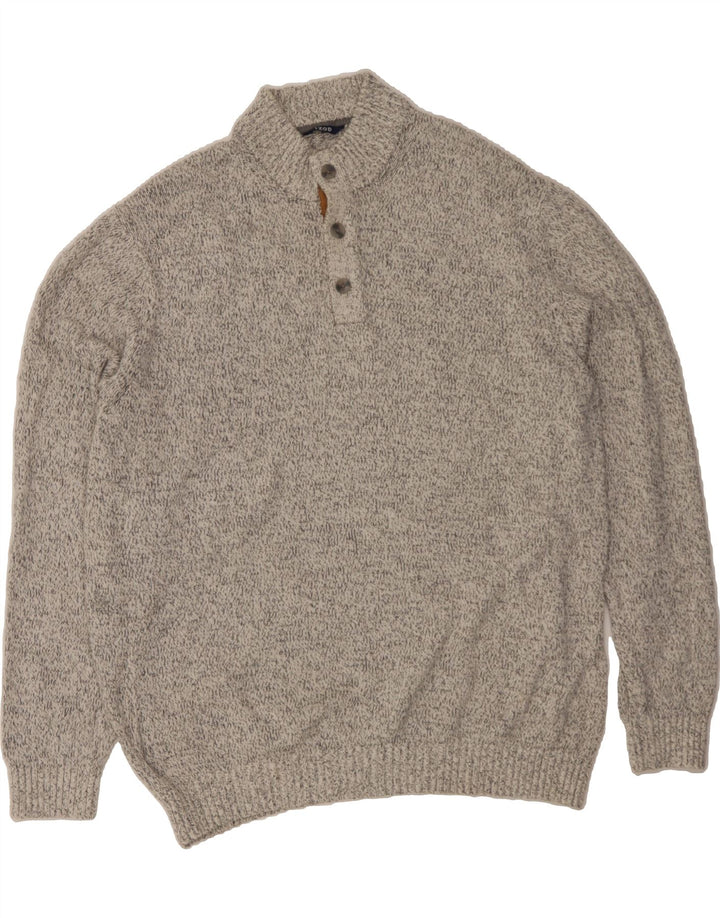 IZOD Mens Button Neck Jumper Sweater XL Grey Cotton Vintage Izod and Second-Hand Izod from Messina Hembry 