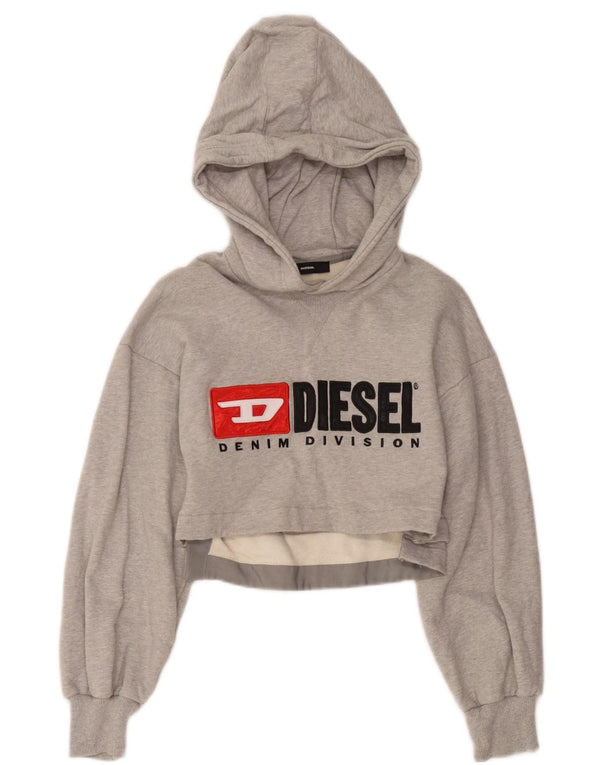 Diesel Womens Crop Graphic Sweatshirt Jumper UK 6 XS Grey Flecked Cotton