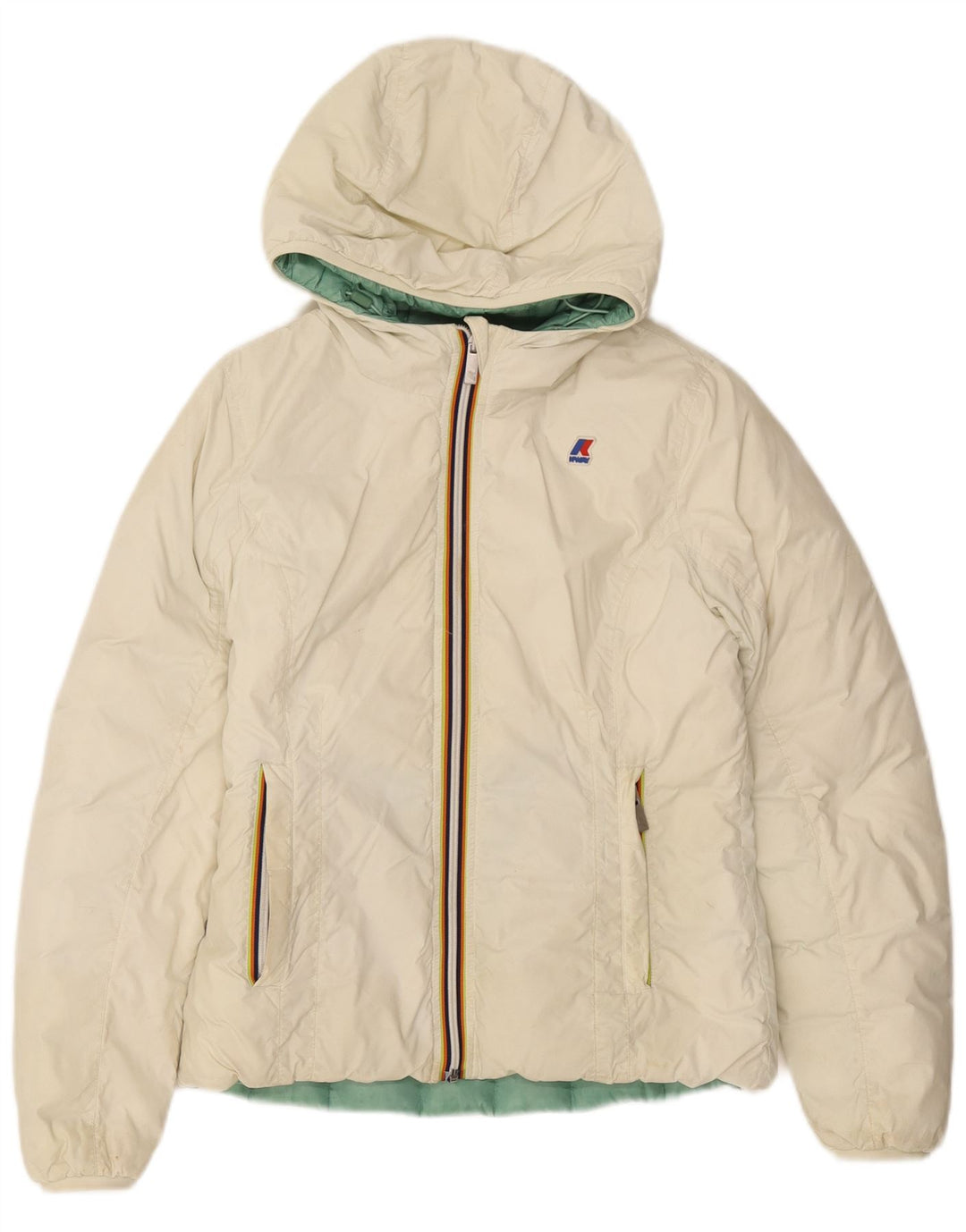K-Way Girls Hooded Reversible Padded Jacket 11-12 Years Off White Polyamide