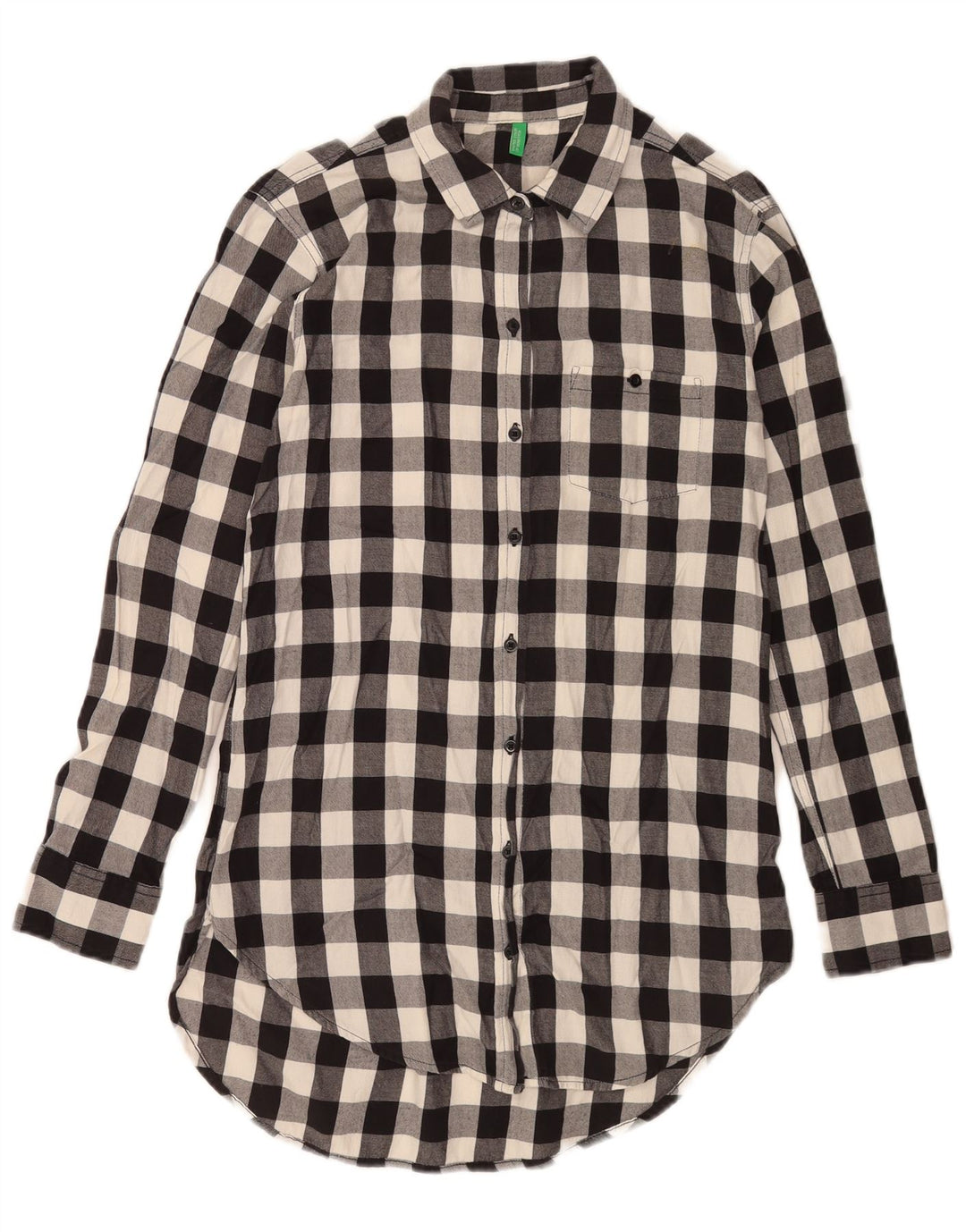 Benetton Womens Long Sleeve Shirt Dress UK 12 Medium Black Check