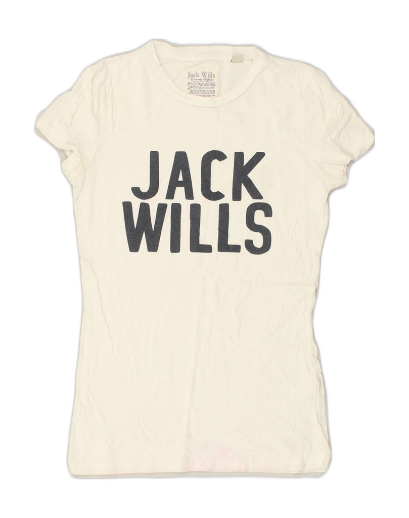 JACK WILLS Womens Graphic T-Shirt Top UK 8 Small White Cotton | Vintage Jack Wills | Thrift | Second-Hand Jack Wills | Used Clothing | Messina Hembry 