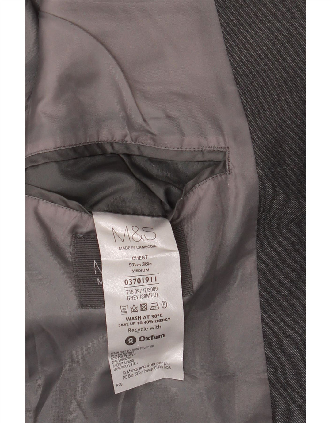 Marks & Spencer Mens 2 Button Blazer Jacket UK 38 Medium Grey Polyester