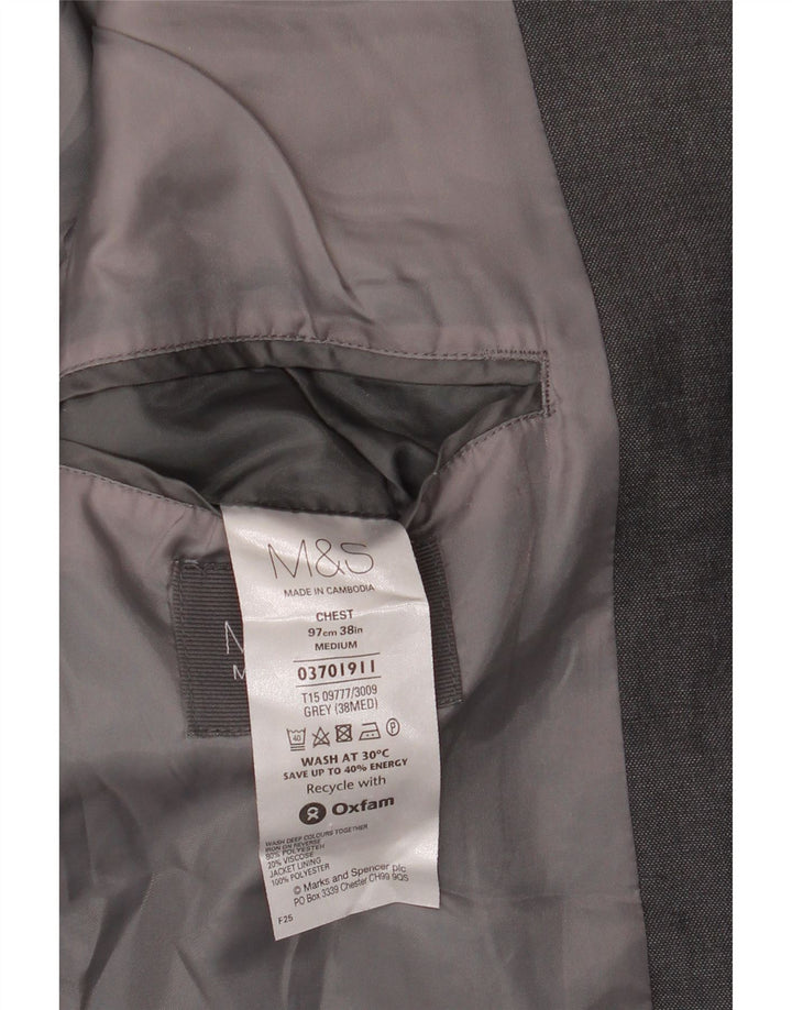Marks & Spencer Mens 2 Button Blazer Jacket UK 38 Medium Grey Polyester