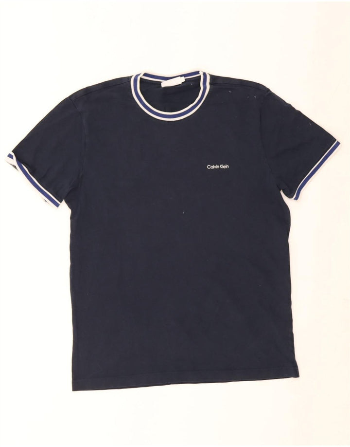 Calvin Klein Mens T-Shirt Top Large Navy Blue Striped