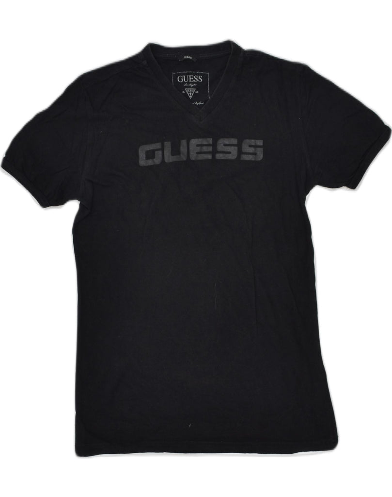 GUESS Womens Graphic T-Shirt Top UK 12 Medium Black Cotton | Vintage Guess | Thrift | Second-Hand Guess | Used Clothing | Messina Hembry 