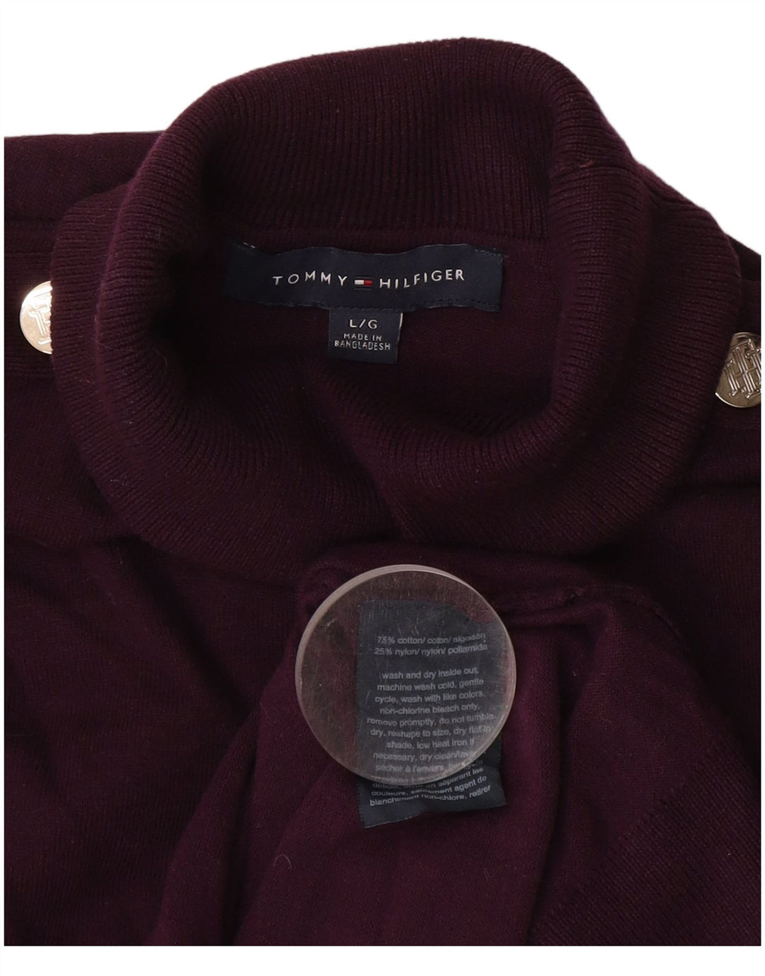 Tommy Hilfiger Womens Roll Neck Jumper Sweater UK 14 Large Maroon Cotton