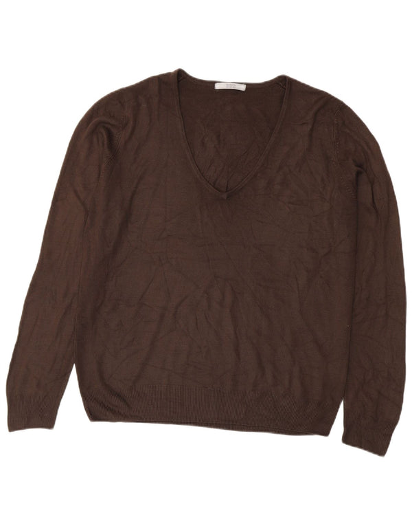 Marks & Spencer Womens V-Neck Jumper Sweater UK 16 Large Brown Acrylic