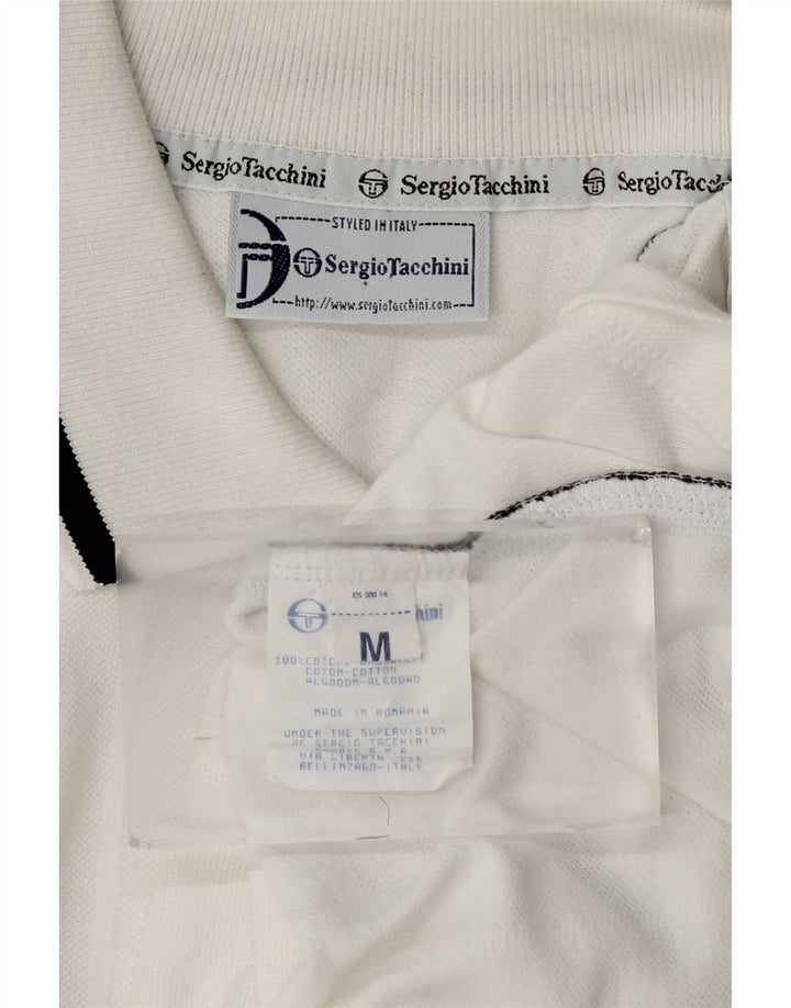 Sergio Tacchini Mens Polo Shirt Medium White Colourblock Cotton