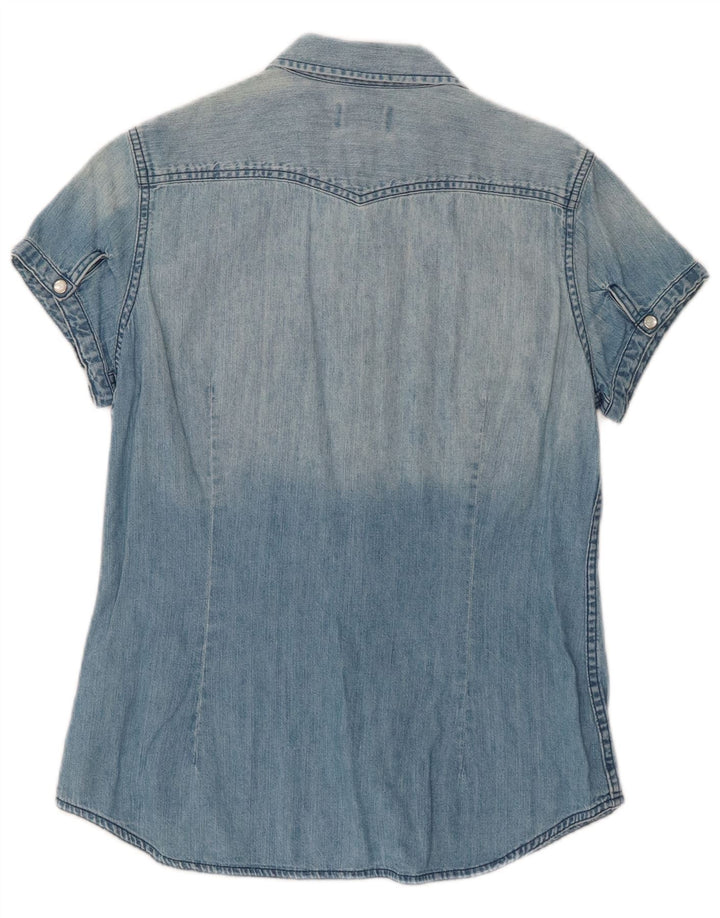 LEVI'S Womens Short Sleeve Denim Shirt UK 12 Medium Blue Cotton