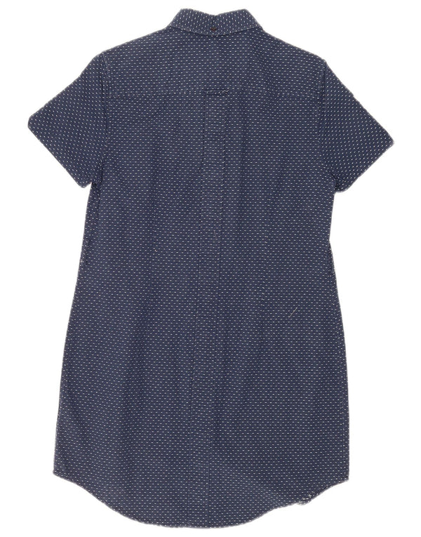 Fred Perry Womens Short Sleeves Shirt Dress UK 12 Medium Navy Blue Spotted