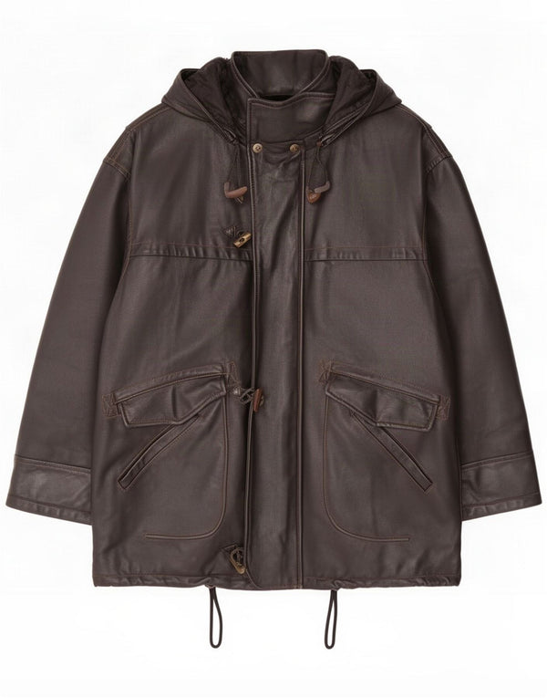 Douglas Mens Hooded Leather Jacket UK 40 Large Black