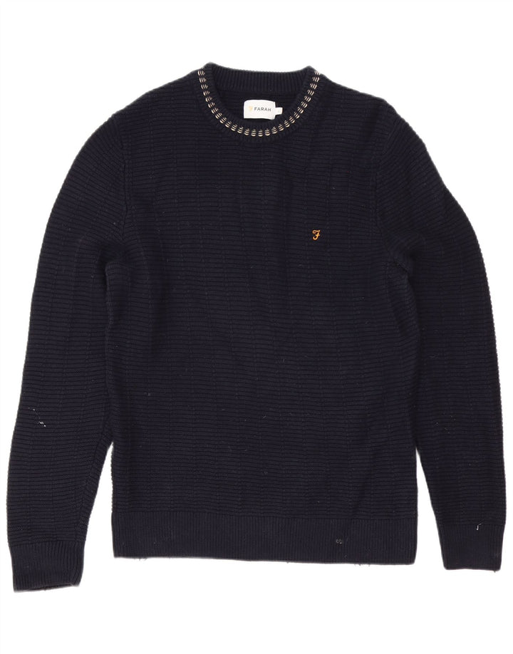 Farah Mens Crew Neck Jumper Sweater Large Navy Blue Cotton