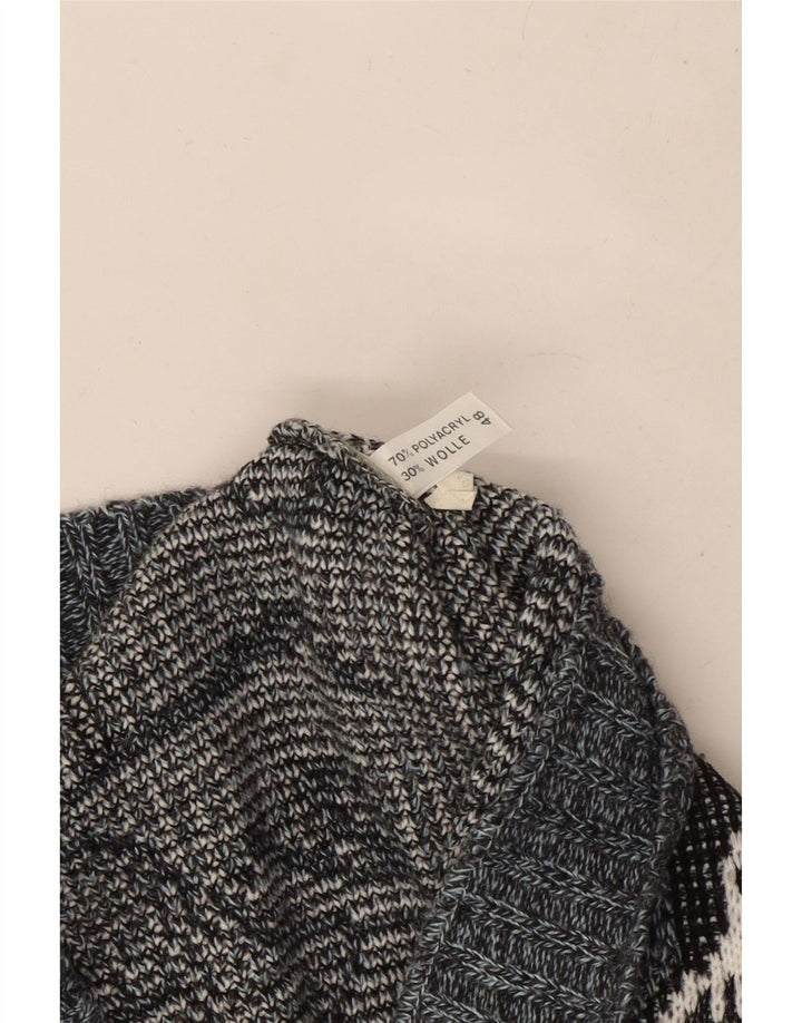 Vintage Womens V-Neck Jumper Sweater IT 48 XL Grey Fair Isle Polyacrylic