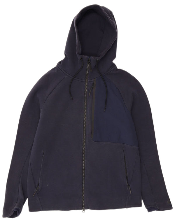 Nike Mens Zip Hoodie Sweater Large Navy Blue Colourblock Cotton