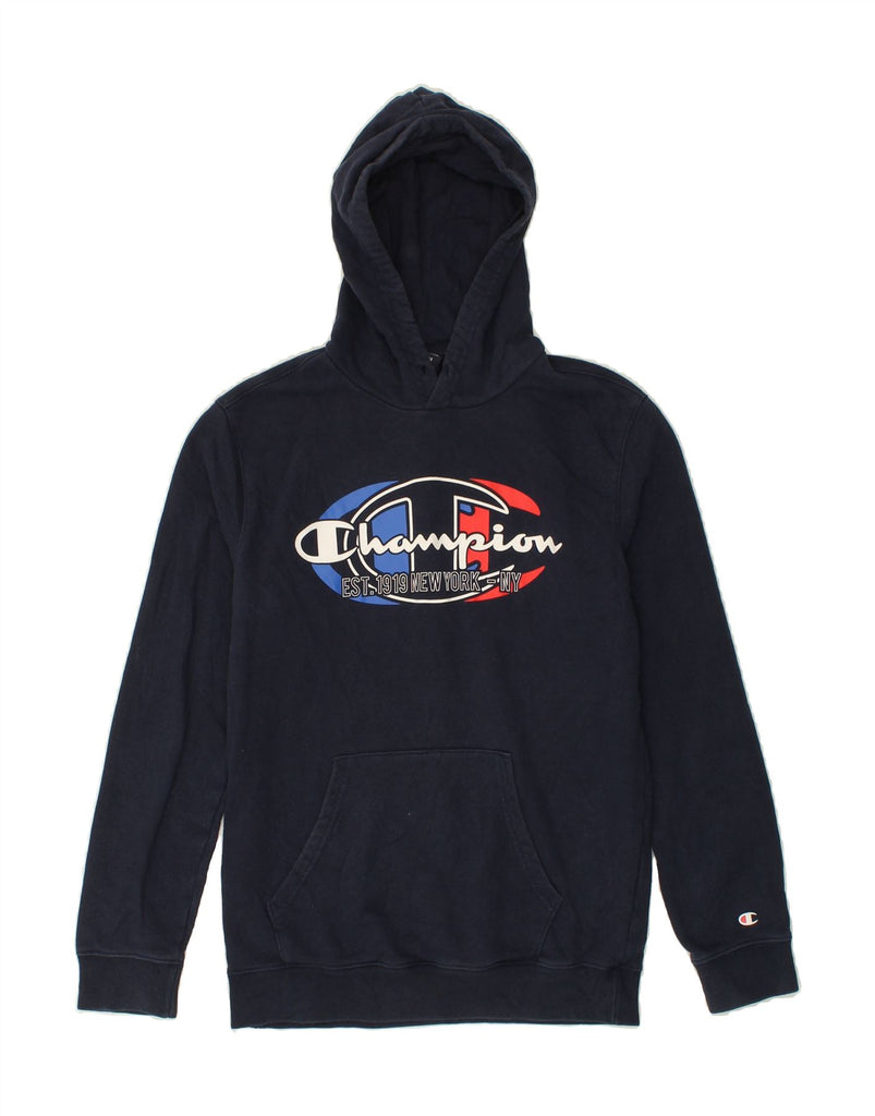 CHAMPION Womens New York Graphic Hoodie Jumper UK 14 Medium Navy Blue Vintage Champion and Second-Hand Champion from Messina Hembry 