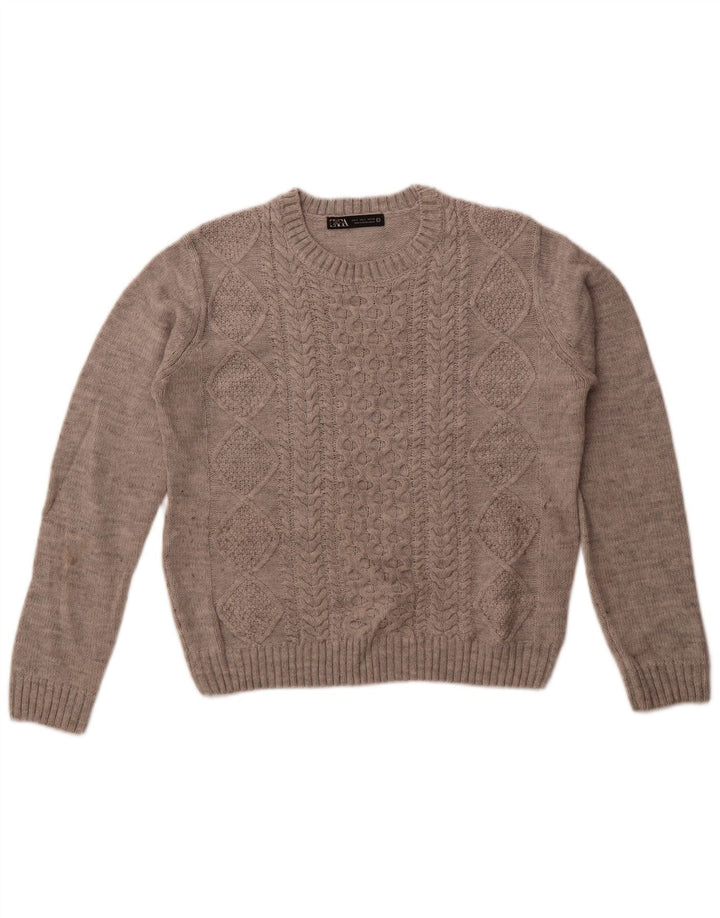 Zara Womens Oversized Crew Neck Jumper Sweater UK 10 Small Grey Acrylic