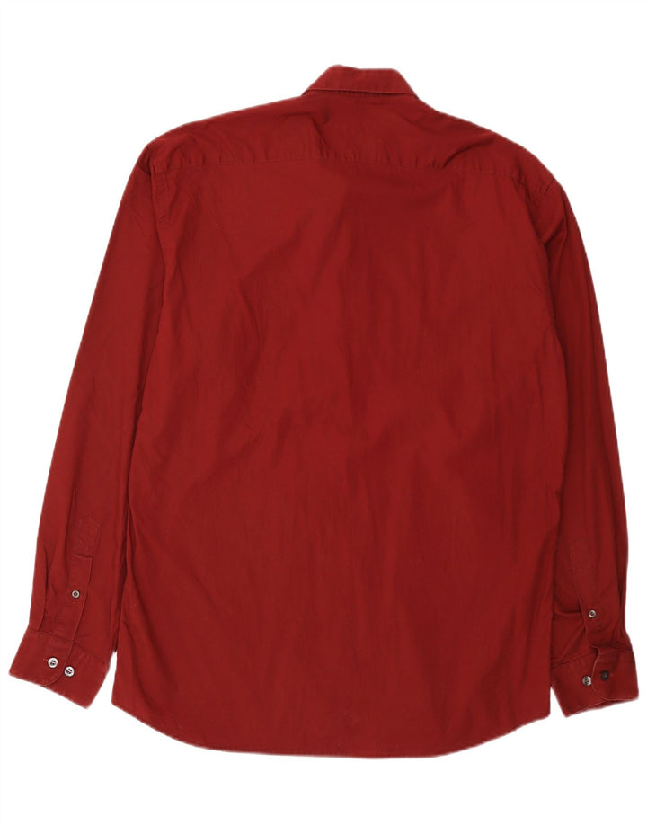 Massimo Dutti Mens Shirt Size 42 Large Burgundy Cotton