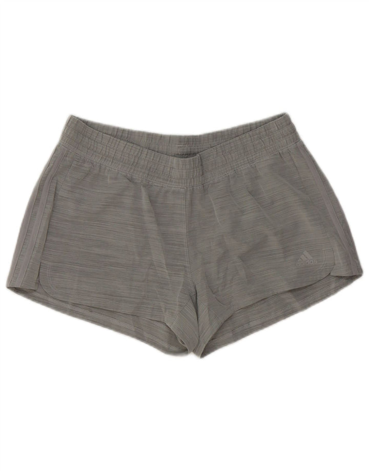 Adidas Womens Sport Shorts UK 12/14 Medium Grey Pinstripe Polyester