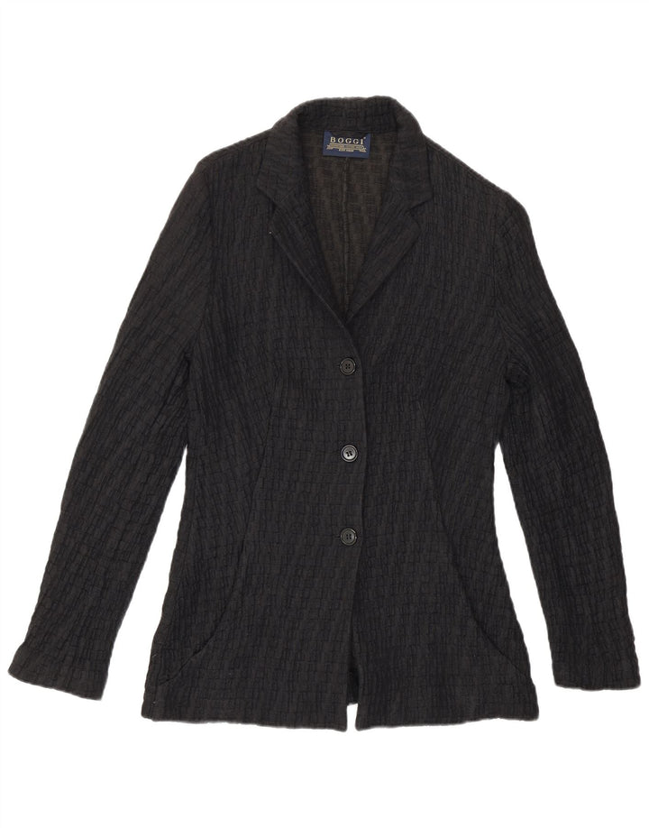 Boggi Womens Knit 3 Button Blazer Jacket IT 42 Medium Black Striped Cotton