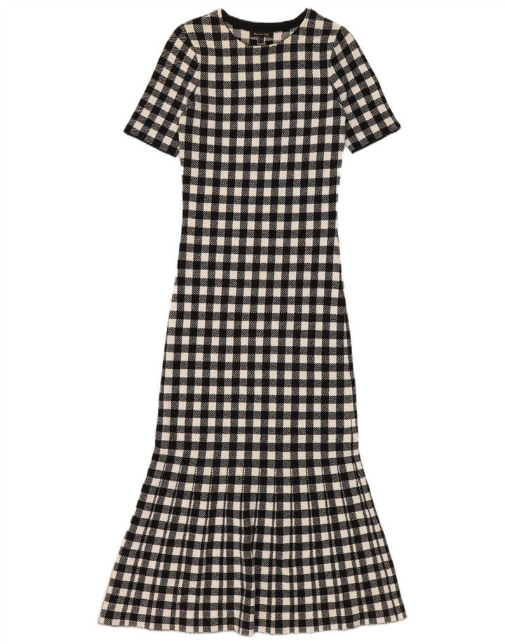 MASSIMO DUTTI Womens Maxi Dress UK 4 XS Black Check Cotton