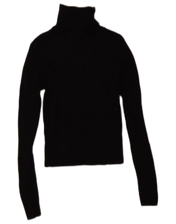 Zara Womens Crop Roll Neck Jumper Sweater UK 12 Medium Black Viscose