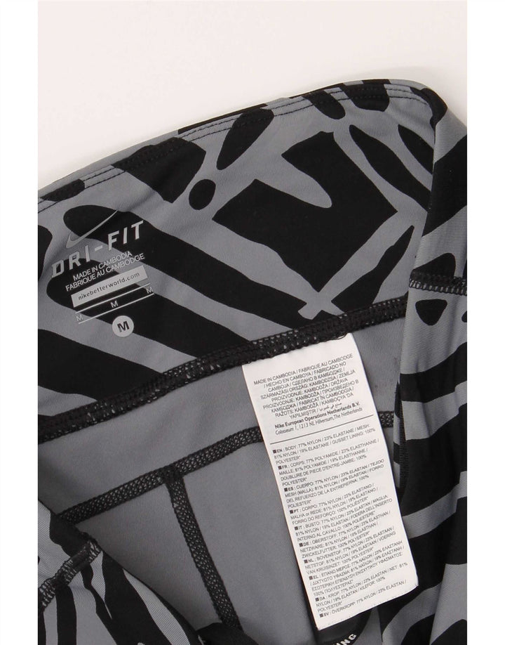 Nike Womens Dri Fit Abstract Pattern Leggings UK 12 Medium Black Nylon
