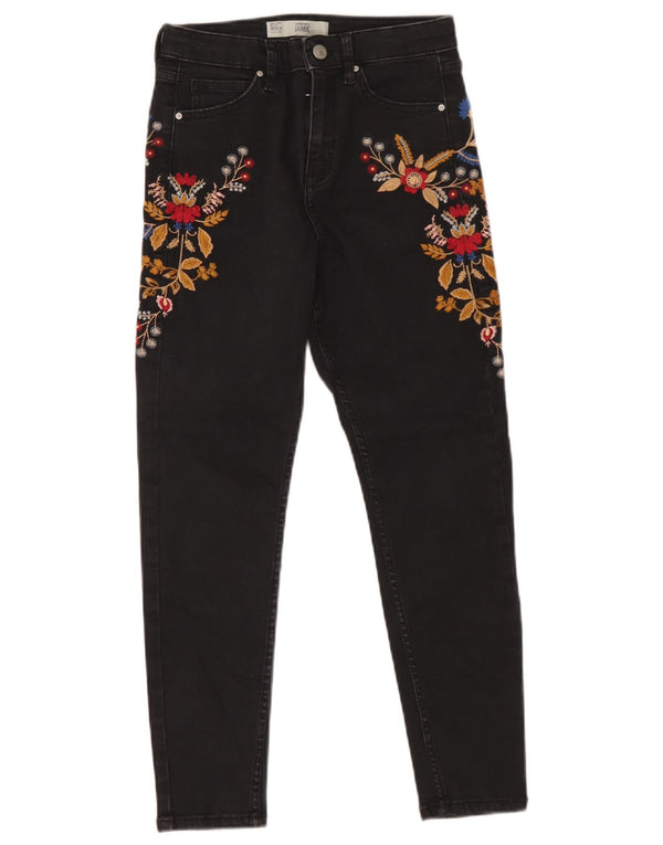 Topshop Womens Jamie Skinny Jeans W28 L25 Black Floral Cotton