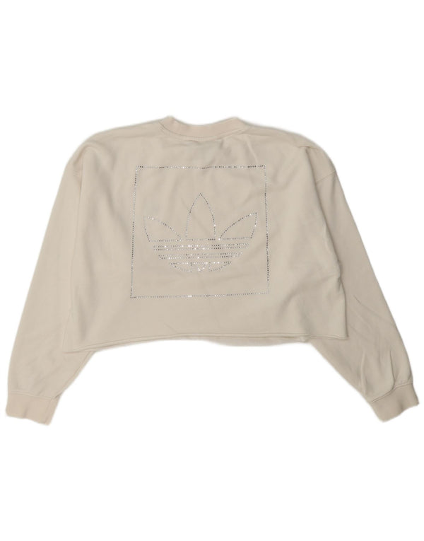Adidas Womens Crop Graphic Oversized Sweatshirt Jumper UK 6 XS White