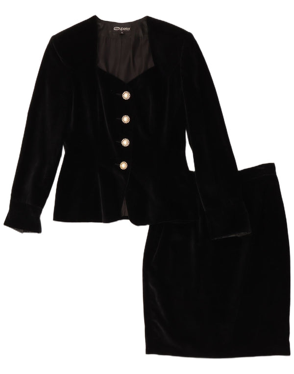 Superior Womens 4 Button Velour 2 Piece Skirt Set IT 42 Medium W28 Black