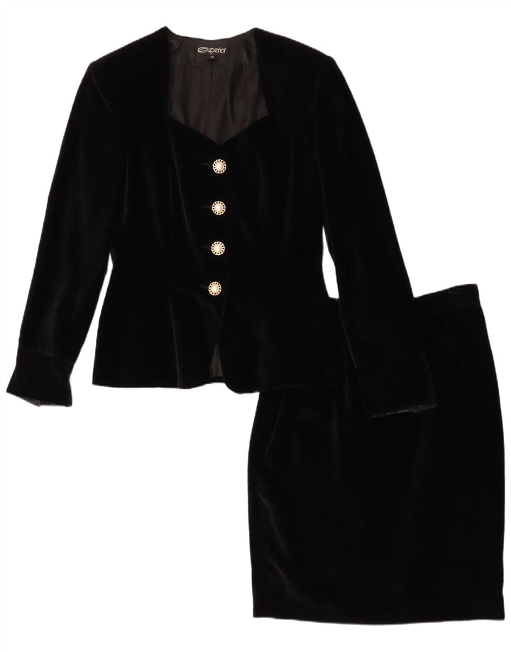 Superior Womens 4 Button Velour 2 Piece Skirt Set IT 42 Medium W28 Black