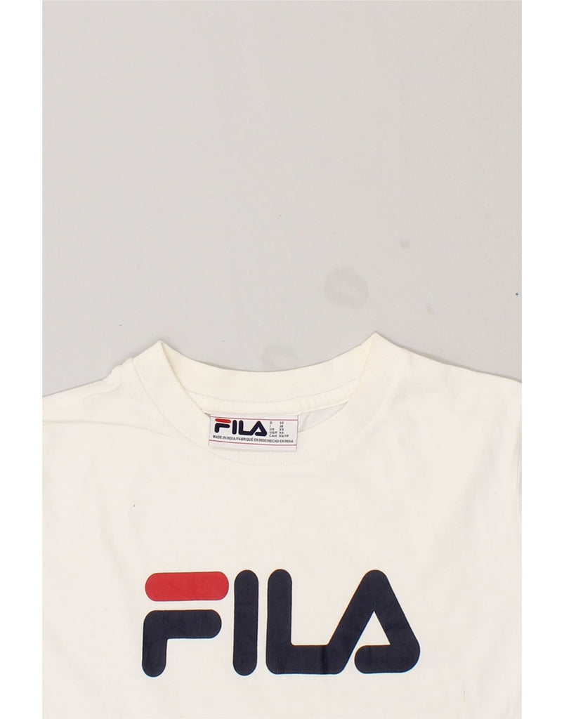 FILA Womens Graphic T-Shirt Top UK 6 XS White Cotton | Vintage Fila | Thrift | Second-Hand Fila | Used Clothing | Messina Hembry 