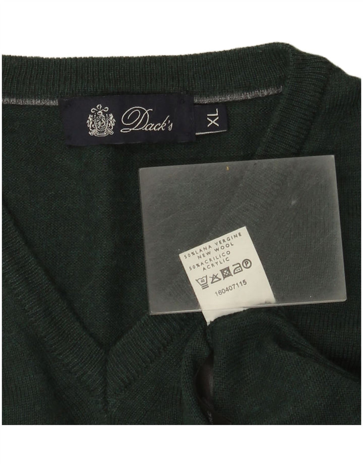 Dack's Mens V-Neck Jumper Sweater XL Green Wool