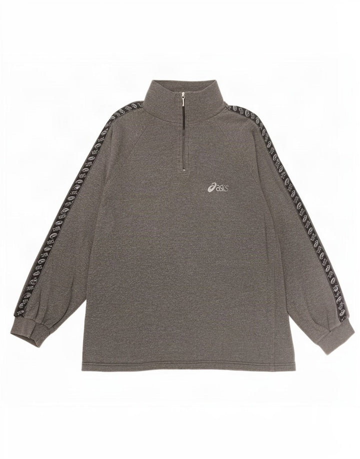 Asics Mens Zip Neck Graphic Top Long Sleeve Small Grey Colourblock