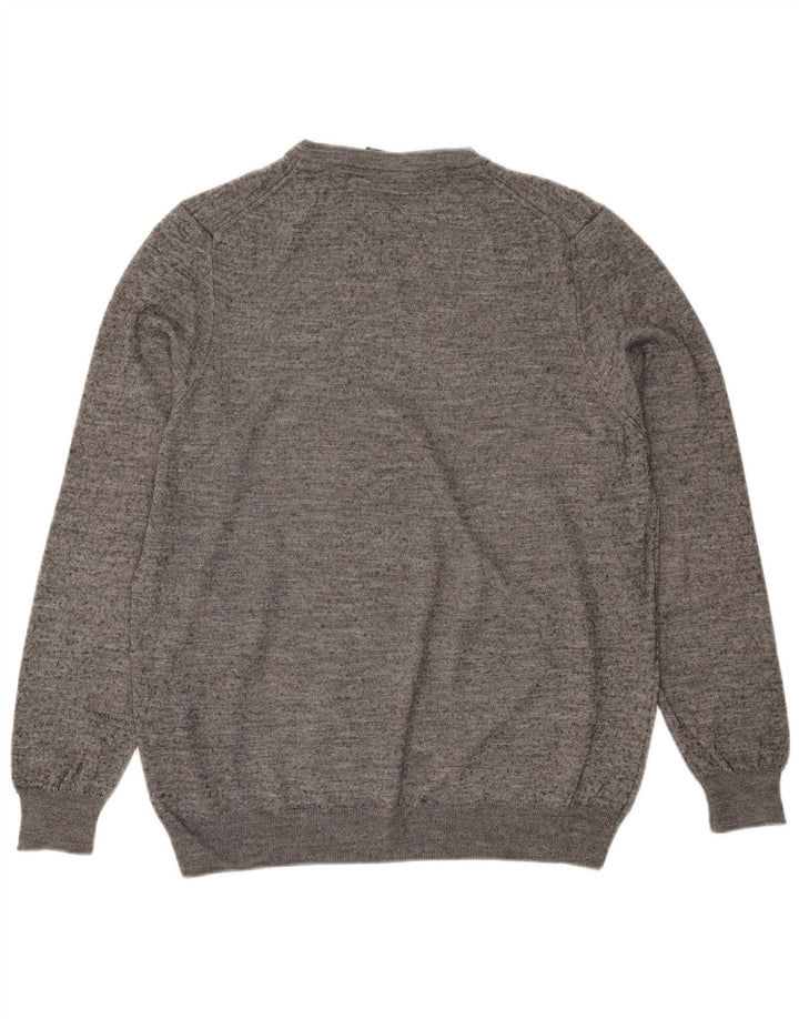 Lyle & Scott Mens V-Neck Jumper Sweater Large Grey Flecked Merino Wool
