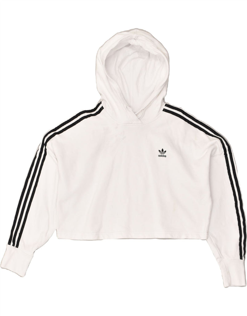 ADIDAS Womens Crop Oversized Hoodie Jumper UK 6 XS  White Cotton | Vintage Adidas | Thrift | Second-Hand Adidas | Used Clothing | Messina Hembry 