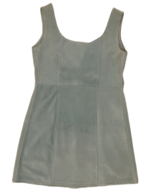 Vintage Womens Suede Sleeveless Tunic Top UK 12 Medium Blue Leather