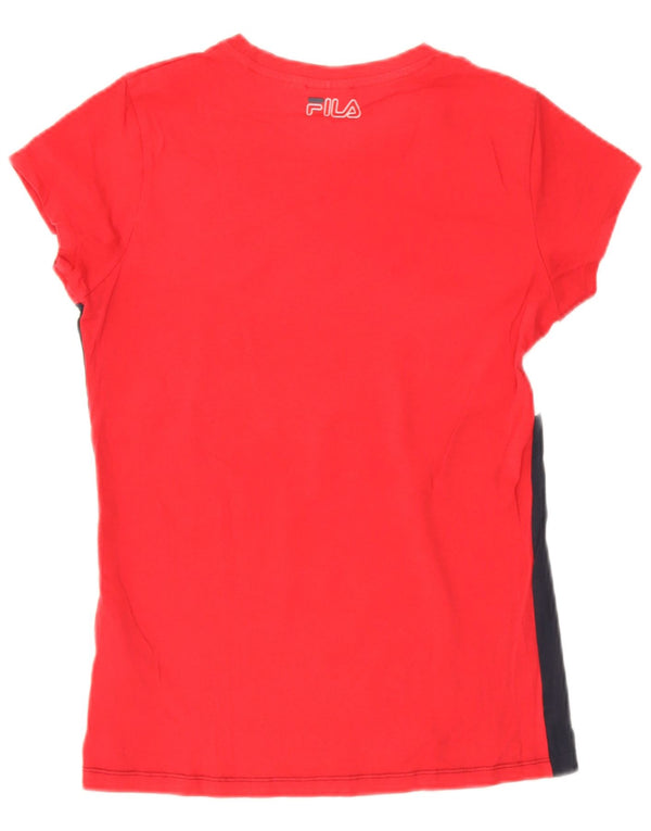 Fila Womens Graphic T-Shirt Top UK 12 Medium Red Colourblock Cotton