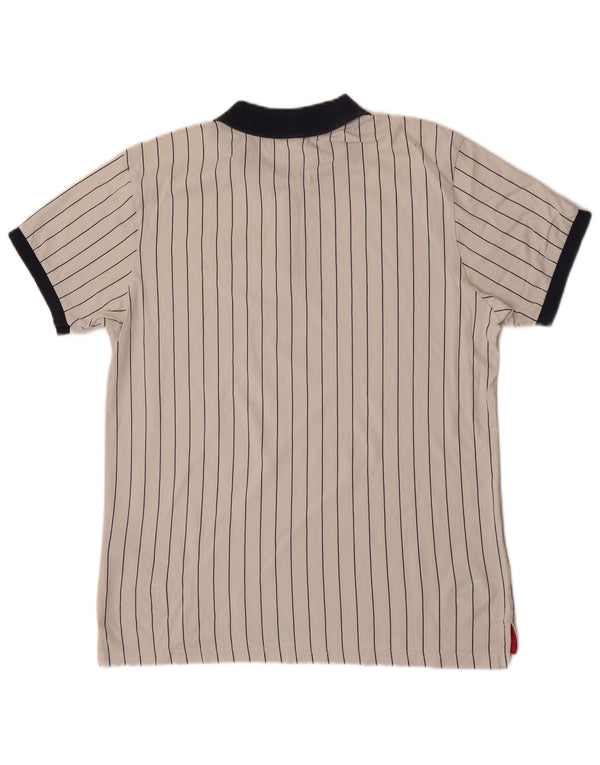 Fila Mens Tennis Rugby Polo Shirt Small White Striped Cotton