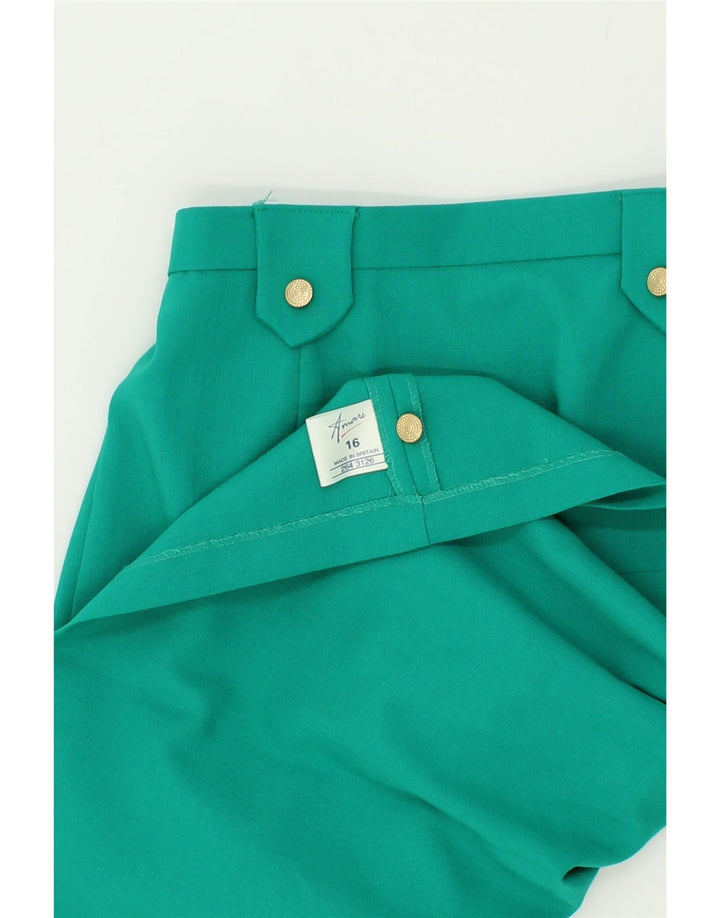 VINTAGE Womens A-Line Skirt UK 16 Large W32 Turquoise Polyester Vintage Vintage and Second-Hand Vintage from Messina Hembry 