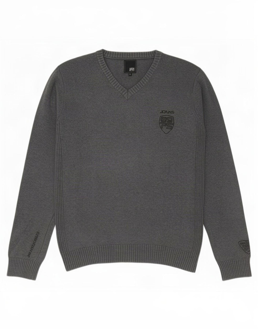 Jack & Jones Mens V-Neck Jumper Sweater Medium Grey Cotton