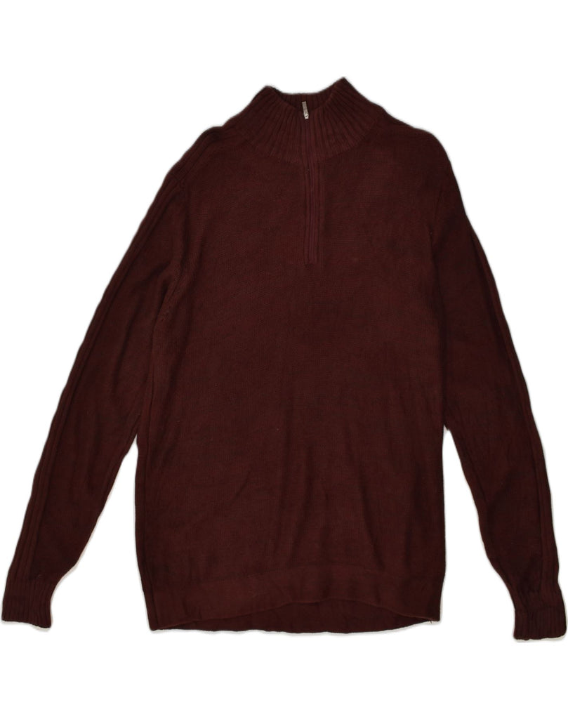 COLUMBIA Mens Zip Neck Jumper Sweater Medium Burgundy Cotton | Vintage Columbia | Thrift | Second-Hand Columbia | Used Clothing | Messina Hembry 